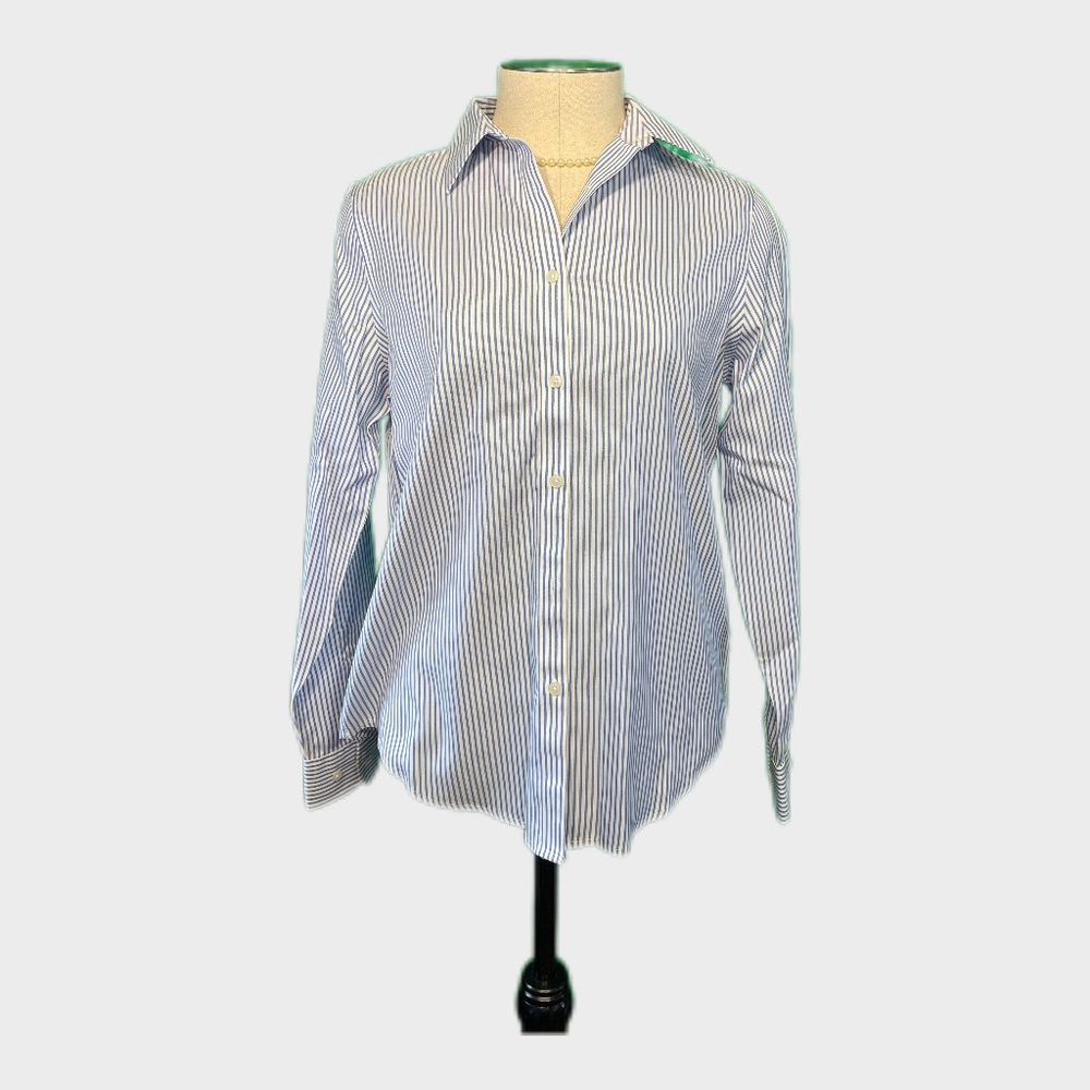 Jones New York No Iron Blue/White Striped Collared Shirt Size: Small NWOT! ✨✨ - Picture 2 of 6